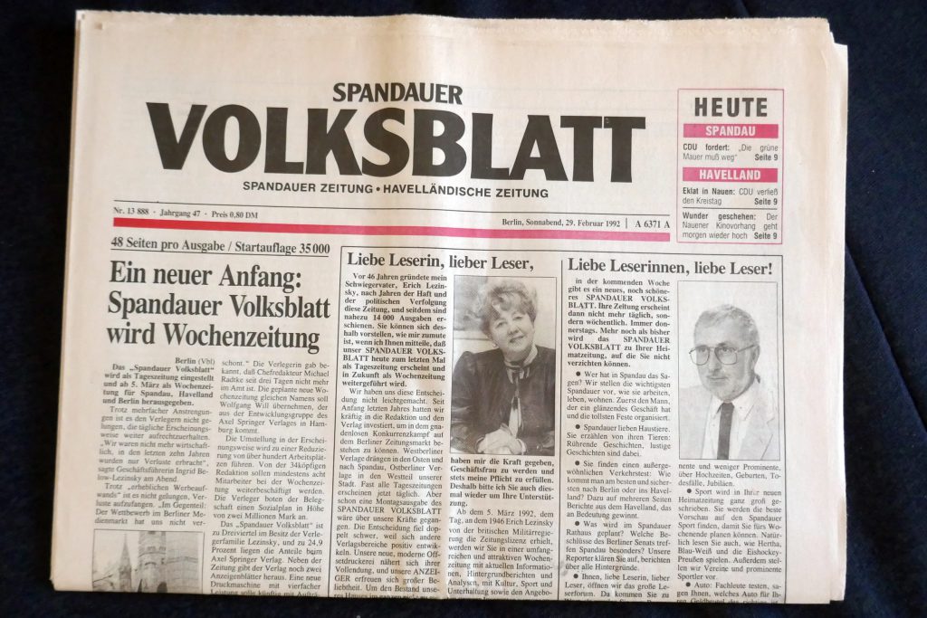 "Volksblatt" - letzte Ausgabe als Tageszeitung. Foto: Ulrich Horb